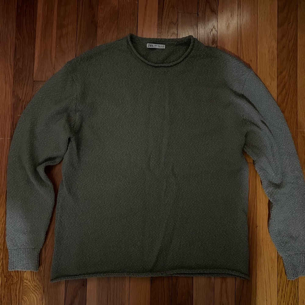 Zara Textured Knit Sweater - Gray Green